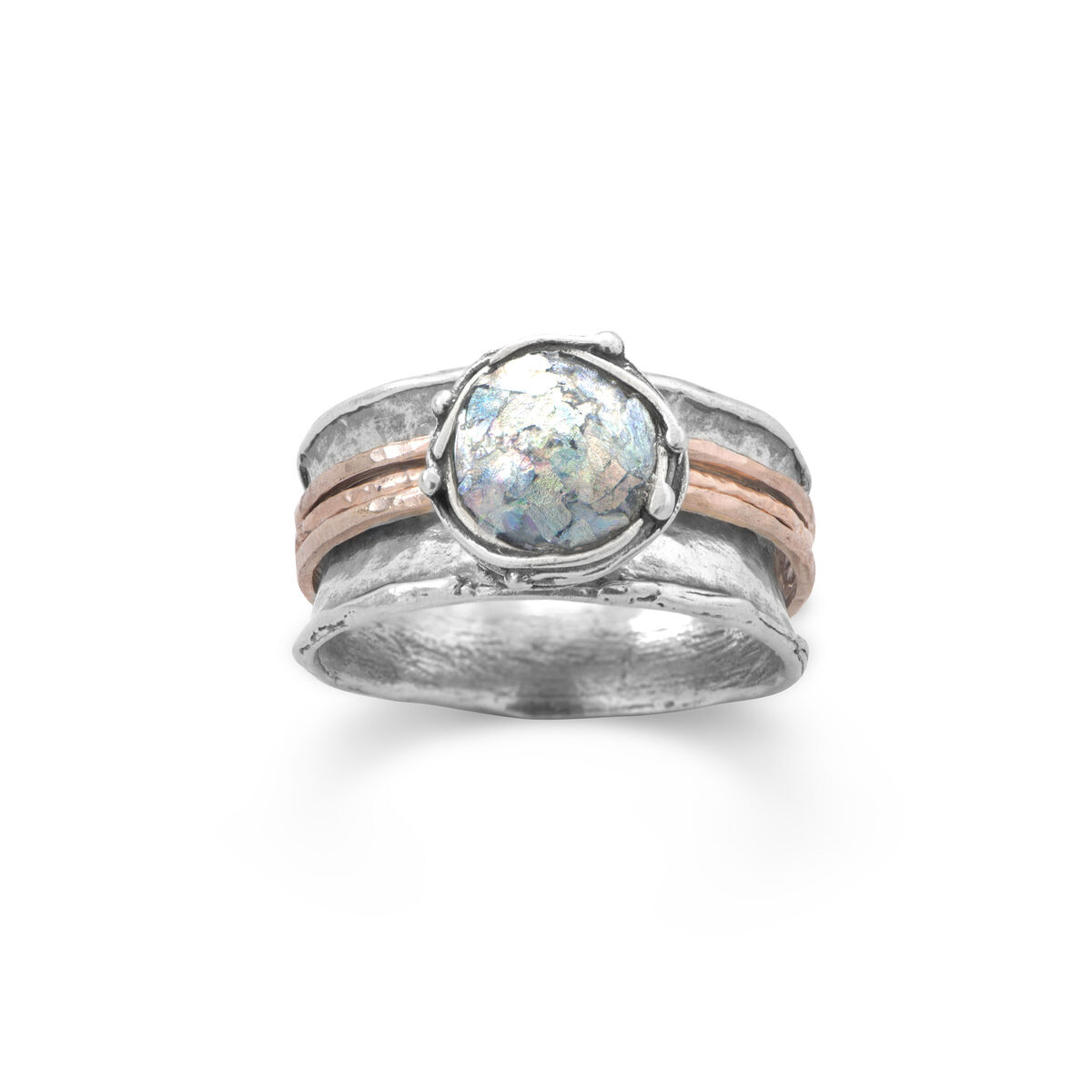 Ancient Roman Glass Ring Round with Rose Gold-plated Bands Sterling Silver Ancient Roman Glass Ring Round with Rose Gold-plated Bands Sterling Silver