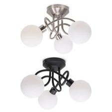 3 Way Flush Ceiling Light Fitting Opaque Globe Shades Living Room Light LED Bulb