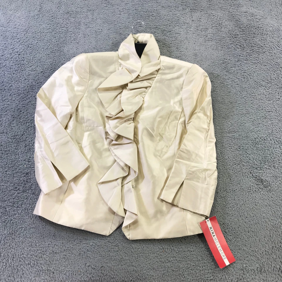 NINA MCLEMORE 夹克女式 4 真丝 Dupioni Ruffle Suzanne 开衫外套 850 美元 — 第 2/4 张图片