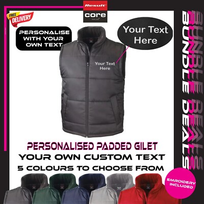 Personalisierte wattierte Weste Bodywarmer bestickt individueller Text Arbeitskleidung UK