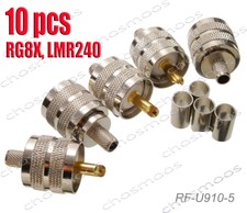 10-Pack, UHF PL-259 Male Crimp Type RF Connectors for RG8X, LMR240 Coax Wire
