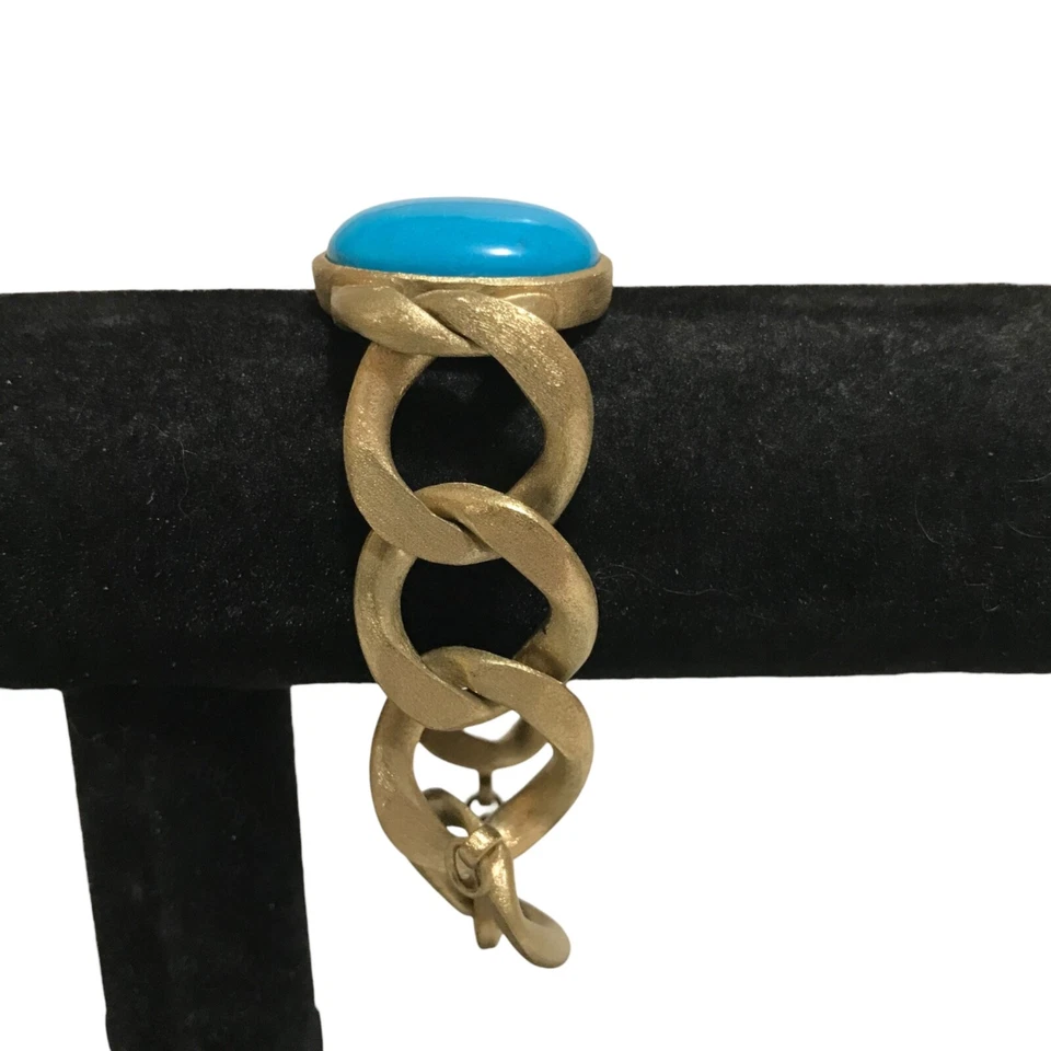 Ralph Lauren Chunky Turquoise Center Stone Link Bracelet Gold Tone - Image 2 of 4