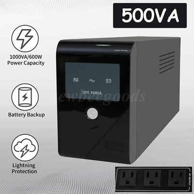 Backup UPS Uninterruptible Power Supply 500VA 300W Battery Backup Power 3 Outlet