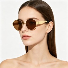 New Arrival Metal Oval Sunglasses, Trendy Face Slimming UV Protection Shades