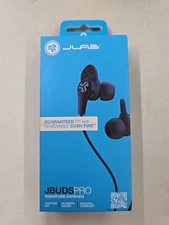 JLab JBuds Pro Signature Earbuds w/ Cush Fins Black Wired Built In Mic
