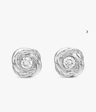 David Yurman INFINITY STUD EARRINGS Sterling Silver with Diamonds 6.8mm $495 NEW