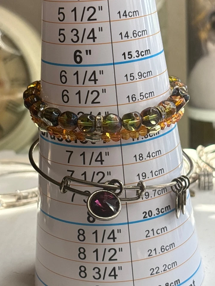 3 Pulseras Alex and Ani Brillantes Púrpura Gema Cuentas Verde Circonita Cuentas Naranja Foto 2 de 3