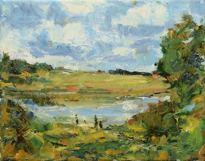 #ad #ad Art Orig. Oil Painting by RM Mortensen quot;Cooling Offquot; Rural Farm Land Pond Lake $159.99