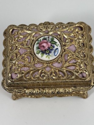 Vintage San Francisco Music Box Company Ornate Gold tone Pink