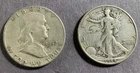 90% US Silver. Junk Silver. 2 Silver Half Dollars. 1 Franklin, 1 Walking Liberty