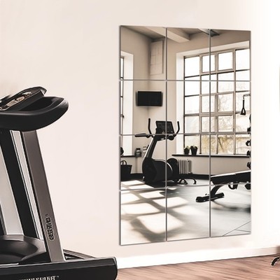 Home Gym Mirror Tiles for Wall, 14''x12''x12PCS Full Length Home Gym Workout Mi...