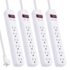 3 Ft. 6-Outlet Power Strip Surge Protector, White (4-Pack)