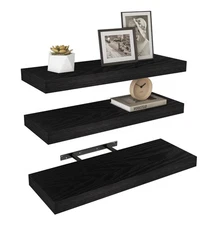 ® 3 Pack Black Floating Shelves,24" W x 7.9" D x 1.5" H, Holds Up to 37 Lbs, ...