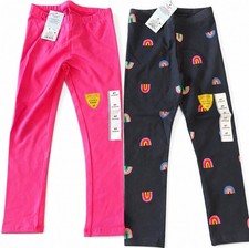 NWT Lot of 2 Girls 4T Leggings Pink Rainbow Print Tough Cotton Stretch
