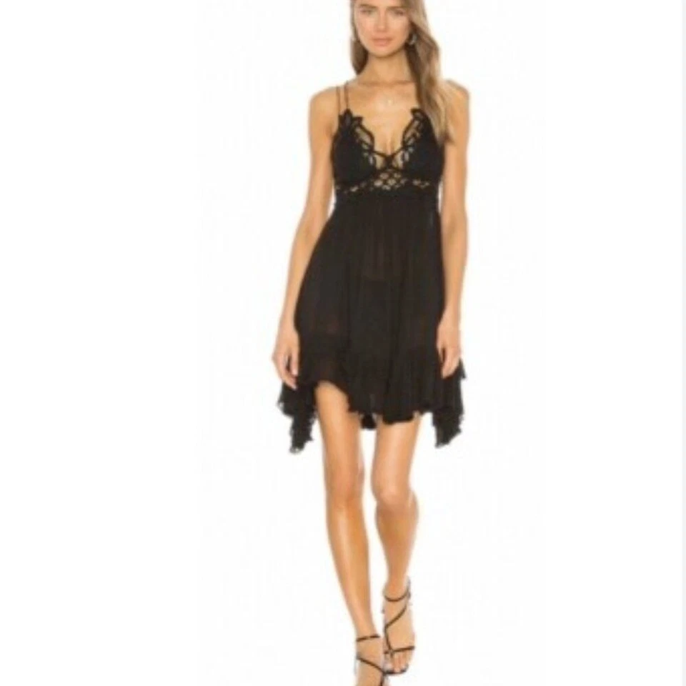 Vestido Free People Negro Adella Crochet Encaje Tirantes Ligero Sin Mangas Talla S Nuevo con Etiquetas Foto 2 de 4