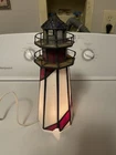 Vtg Tiffany Style Stained Glass Lighted 10.5" Lighthouse Light Lamp Nautical