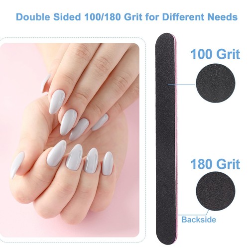 Nail Files Bulk (100 Pack), Professional Emery Board 100/180 Grit Nail File D... - Picture 2 of 7