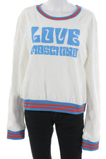 Love Moschino Women Pullover Sweatshirt White Crew Neck Long Sleeve Size 12