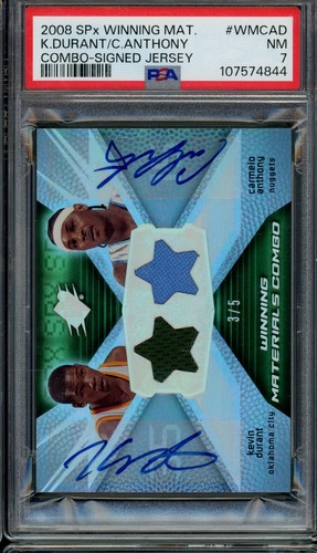 2008 SPx Kevin Durant Carmelo Anthony GAME USED Jersey Patch AUTO /5 PSA 7