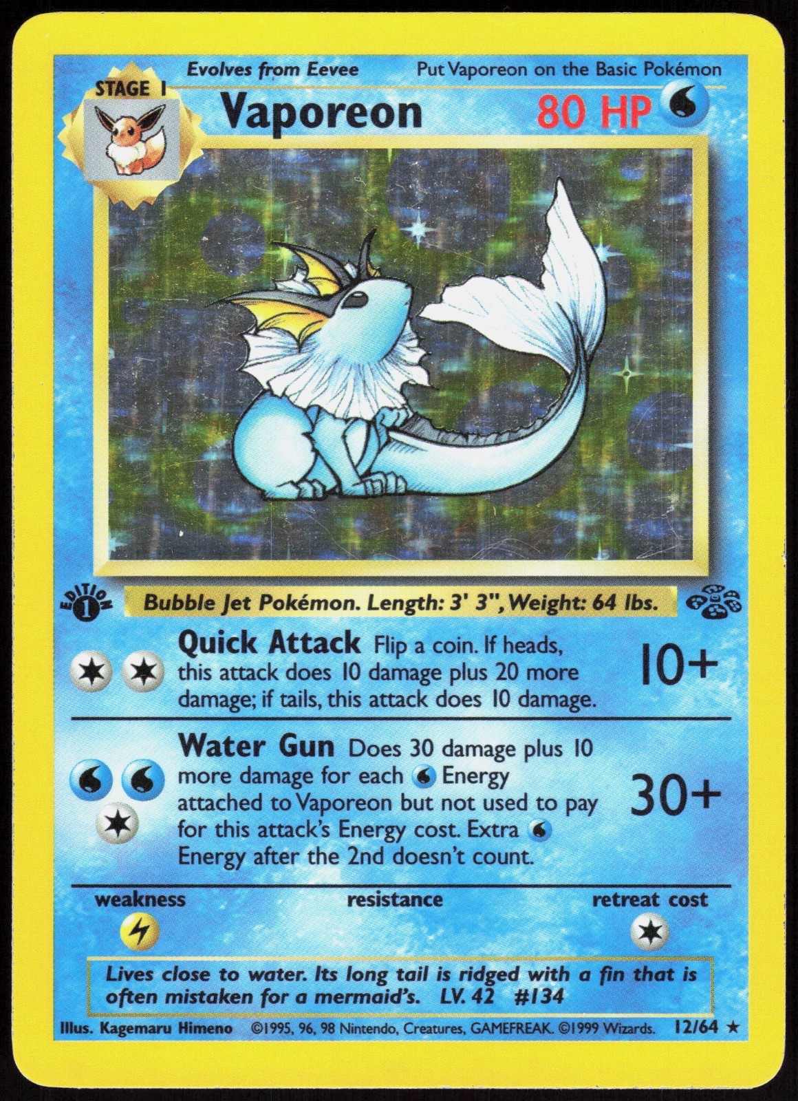 Vaporeon - 12/64 - Pokemon Jungle 1st Edition Holo Rare Card WOTC NM