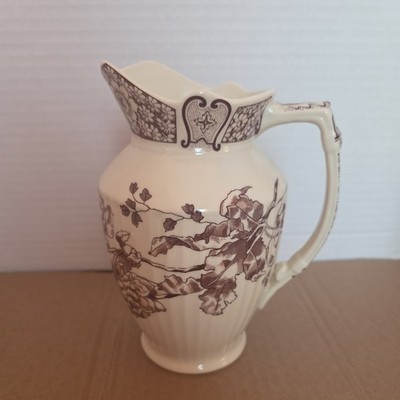 Vintage 1 Quart Cream & Brown Transfer Ware Pitcher 7''