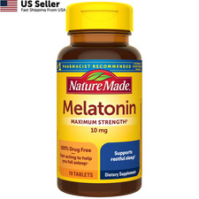 Nature Made Melatonin 10mg Maximum Strength Sleep Aid Tablets 70ct Drug Free