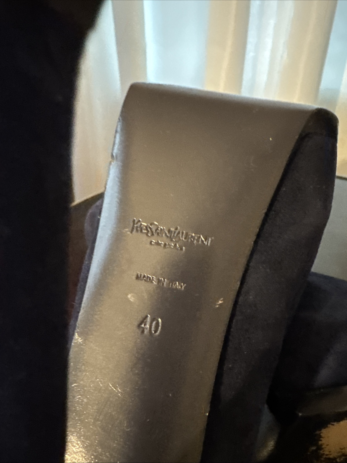 SAINT LAURENT Decolte YSL Tribtoo blu navy scuro pelle scamosciata plateau tg 40 tacco 6" punta tonda