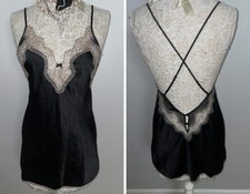 Victoria  s Secret Satin Chemise S Nightie Babydoll Eyelash Lace Lingerie Black