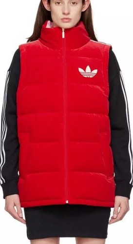 Adidas Adicolor 70s Red Velvet Velour Puffer Vest Gilet Large UK14 US10 £179
