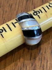 Sterling Silver Onyx Mother Of Pearl Ring MOP Sz. 6.75