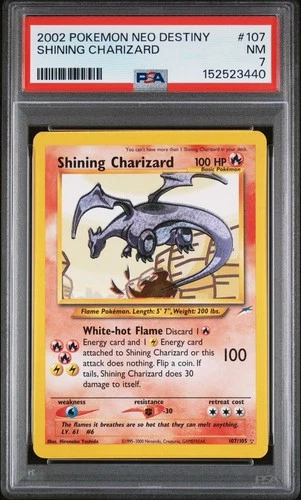 Pokémon TCG Shining Charizard Neo Destiny Holo Card 107/105 PSA 7