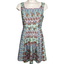 Forever 21 Dress Turquoise Orange Pink Yellow Flare Sleeveless Small