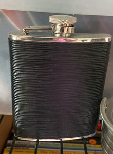 6 oz Stainless Steel Hip Flask Black/Silver Screw Top Lid Rectangle Smooth