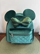 New Disney's Minnie Mouse Green Velvet 3D Bow  Ears Mini Backpack New with Tags