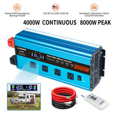 8000W Pure Sine Wave Power Inverter 12V to 110V AC w/ Remote Control  4 Outlets