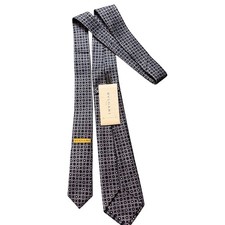 NWT Bvlgari Men H Blue Grey Geometric Circle 7-Fold Silk Tie Handmade Italy