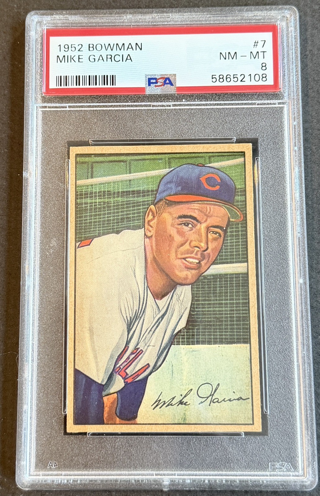 1952 Bowman #7 Mike Garcia Indians PSA 8 - NM/MT