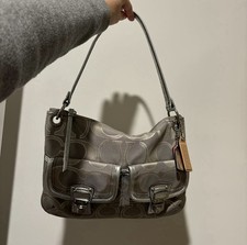 Coach Gray Metallic Logo Shoulder Bag Silver Hardware Bag Charm