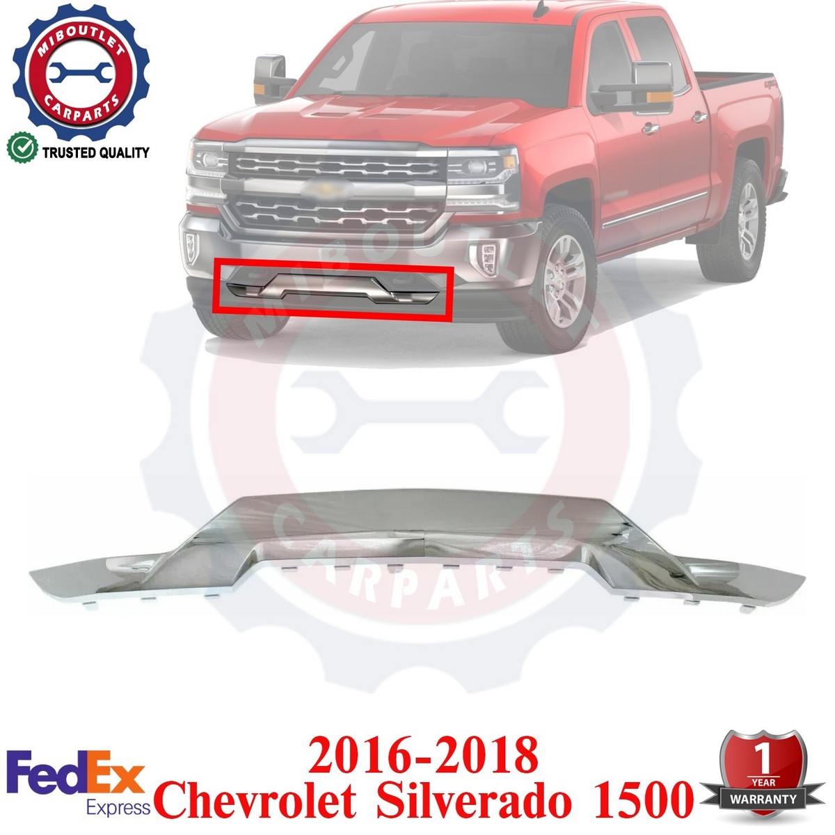 Front Bumper Skid Plate Impact Bar Chrome For 2016-2018 Chevrolet
