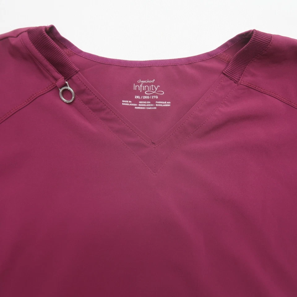 Cherokee Infinity Womens 2 Pocket Scrub Top Size 2XL Pink Stretch - Image 3 of 4