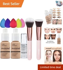 2 Pack PHOERA Buff Beige Foundation &  Makeup Brushes for All Skin Types