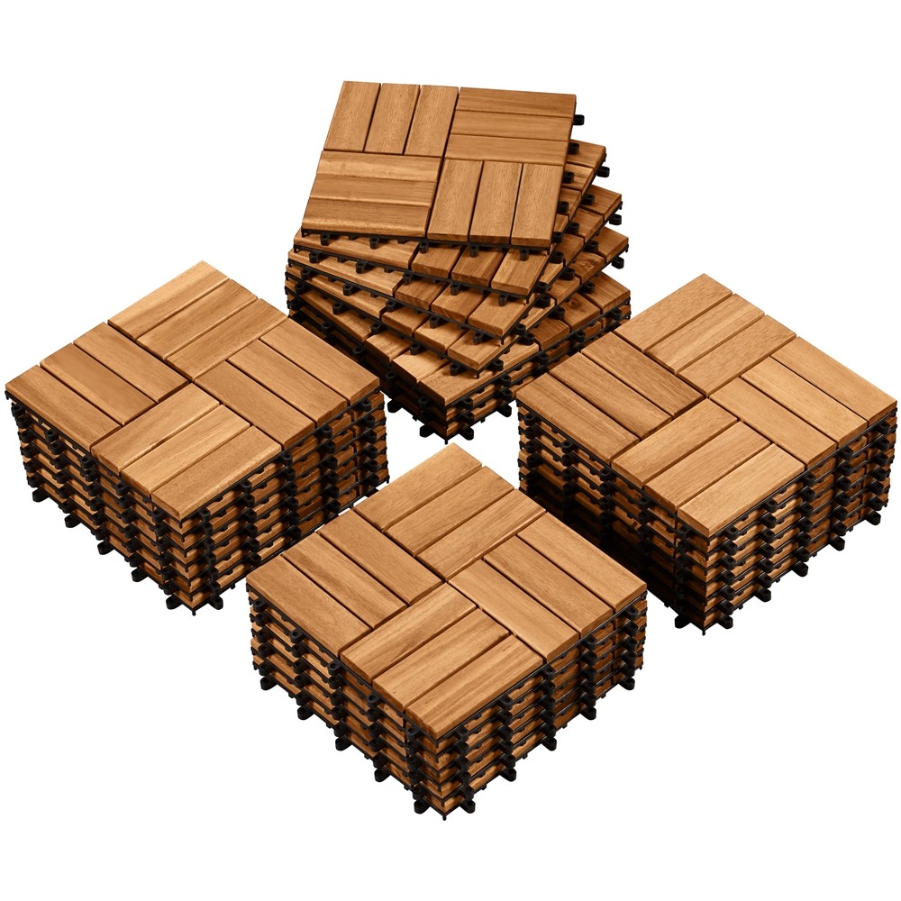 27 PCS Acacia Wood Interlocking Patio Deck Tiles for Garden Home,All Weather Use