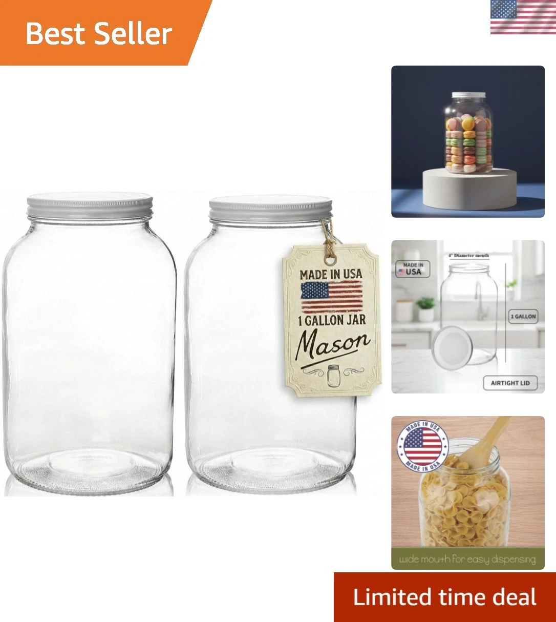 Gallon Jar 1 Gallon Glass Jar with Lid – Gallon Mason Wide Mouth Large Glass ...