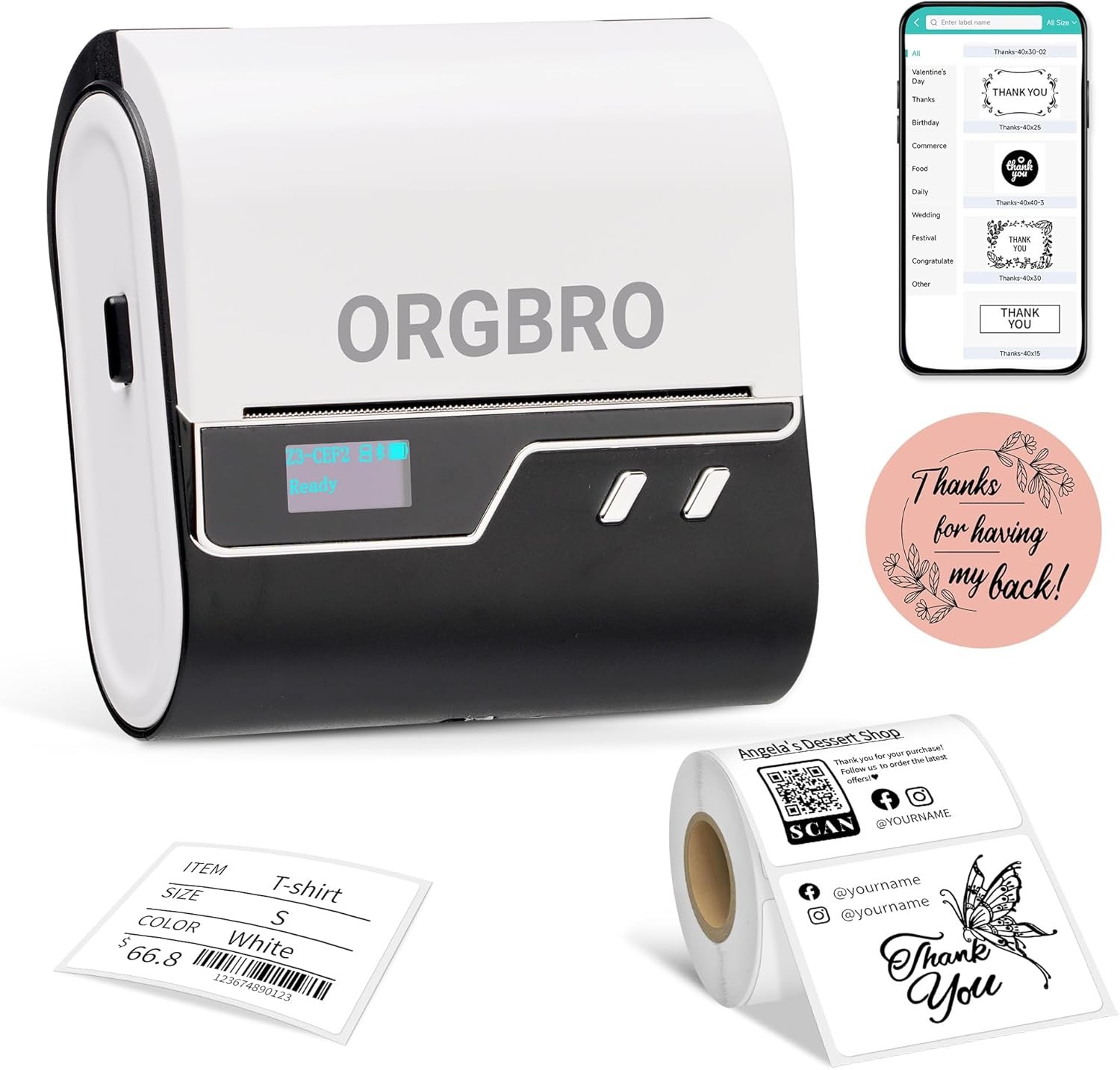 ORGBRO Z3 Barcode Label Printer 2-3 Inch Silver Industrial Label Maker