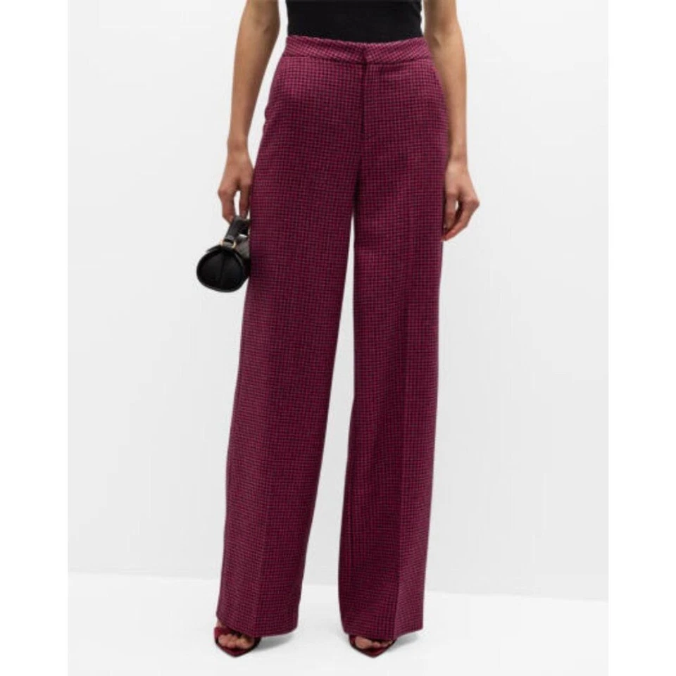 L'Agence Livvy Houndstooth Wool Blend Straight Trousers Pink Black NWT Size 18