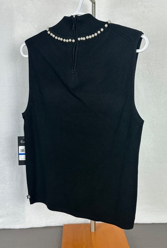 Top Karl Lagerfeld Para Mujer Negro Adornado Perla Sin Mangas XL Nuevo Con Etiqueta - Imagen 7 de 16