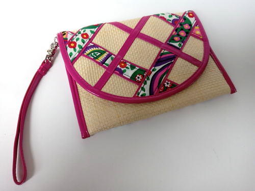 2011 Vera Bradley Viva La Vera Clutch gewebt Stroh Umschlag Handgelenktasche - Bild 3 von 13