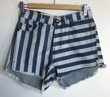 One Teaspoon Size 8-10 Striped Blue Denim Cut Off Shorts Australian Designer