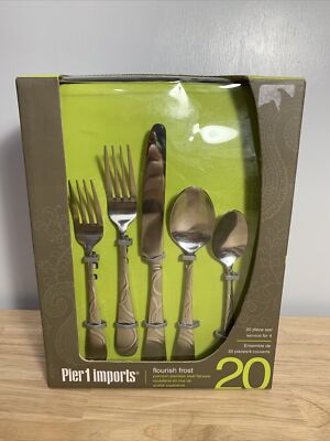 Pier 1 Imports 20 pc Flourish Frost discontinued flatware new