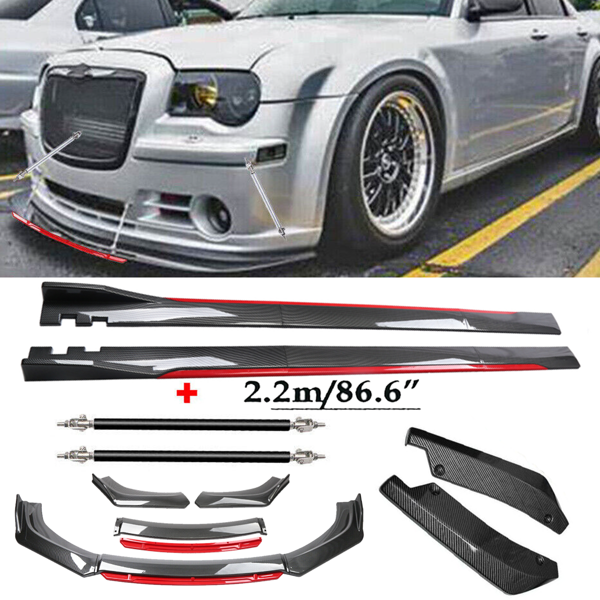 For Chrysler 300 Front Lip Chin Bumper splitter Carbon Fiber Body Side Skirt